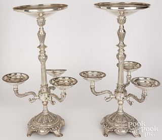 Pair of contemporary silver plated epergnes