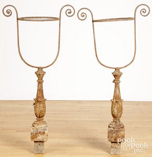 Pair of iron plant holders, 19th c.