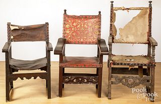 Three Cromwellian armchairs, 18th c.