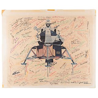Apollo Lunar Module Print with (300+) Signatures, Including All (12) Moonwalkers, Charles Lindbergh, Richard Nixon, and Spiro Agnew