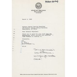 Bill Clinton Typed Letter Signed as Governor to Sen. Daniel Patrick Moynihan