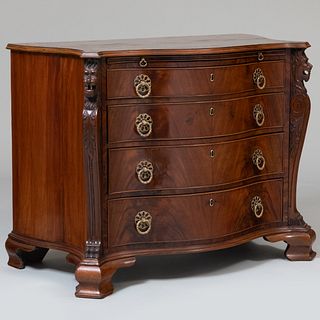 George III Carved Mahogany Serpentine-Front Chest of Drawers