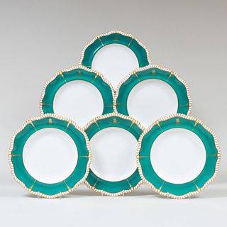 Group of Twelve Spode Green Ground Porcelain Dinner Plates