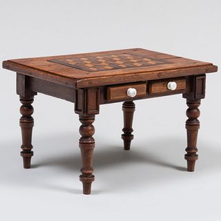 Miniature Victorian Oak, Mahogany and Fruitwood Parquetry Table 