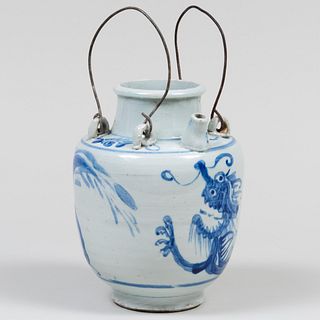 Asian Blue and White Porcelain Wine Vessel