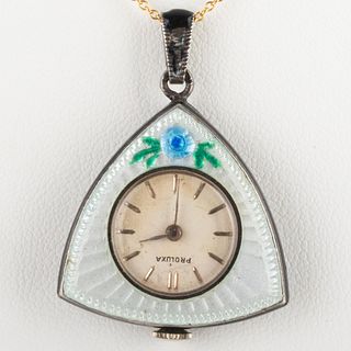 Proluxa Silver and Enamel Watch Pendant