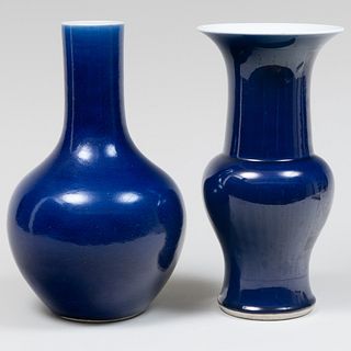 Chinese Blue Glazed Porcelain Yenyen Vase and a Bottle Vase 