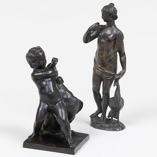 Two Bronze Works, Leda and the Peacock and Little Boy with Goose