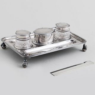 Victorian Silver and Cut Glass Inkstand