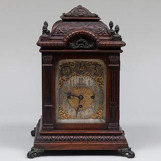 Edwardian Metal-Mounted Carved Oak Mantel Clock, the Dial Signed Shreve, Crump and Low, Boston                     
