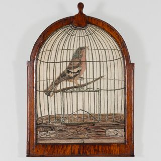 English Rosewood and Needlework Bird Cage Panel