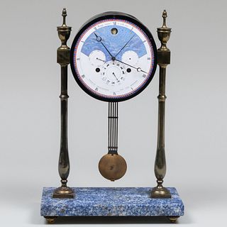 French Gilt-Bronze, Ebonized Wood, Enamel and Granite Astronomical Skeleton Clock, by Alix