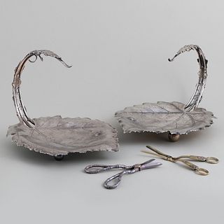 Two American Silver Grape Cradles and Two Pairs of Grape Shears