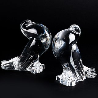 Pair of Sidney Waugh for Steuben Glass 'Pouter Pigeons'