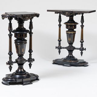 Two American Aesthetic Movement Carved, Ebonized and Parcel-Gilt Pedestals
