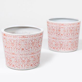 Two Chinese Iron Red Decorated Porcelain Jardinières