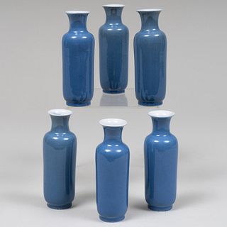 Set of Six Chinese Blue Glazed Porcelain Bud Vases