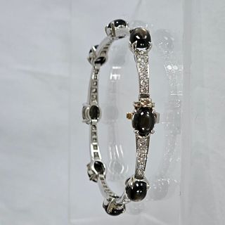 Diamond, Black Star Sapphire, 14k White Gold Bracelet