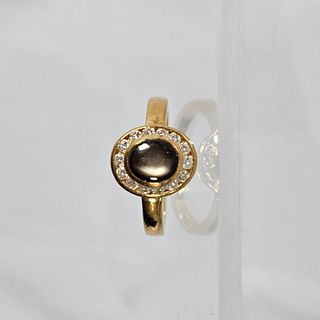 Black Sapphire, Diamond, 18k Yellow Gold Ring