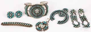 Group of Zuni Indian Turquoise and silver jewelry
