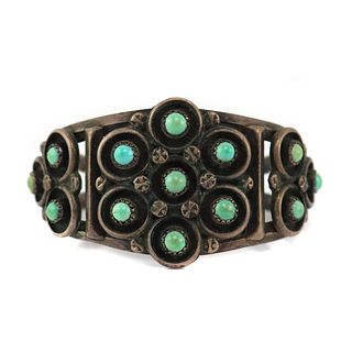 Navajo Pinpoint Turquoise and Silver Bracelet c. 1940-50s, size 6.5 (J90256C-1023-015)