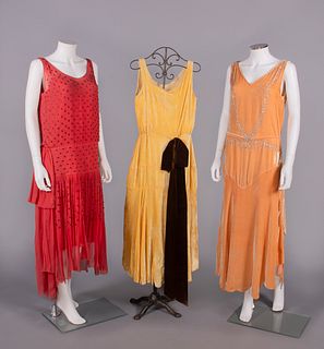 THREE SILK CREPE OR VELVET PARTY DRESSES, 1922-1928