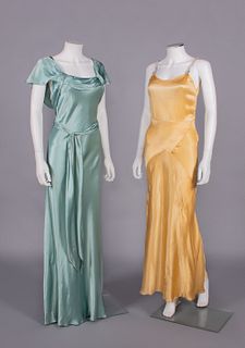 TWO SILK SATIN EVENING GOWNS, c. 1934