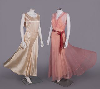 TWO SILK EVENING DRESSES, EARLY-MID 1930s