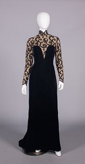 BOB MACKIE TRAINED SILK VELVET & LACE EVENING GOWN, USA, 1980s