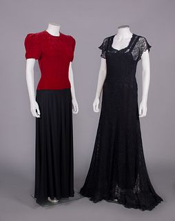 TWO SILK OR LACE EVENING GOWNS, LATE 1930s