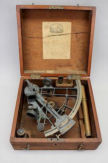 A. Hughes London 19th C. Brass Sextant in Case