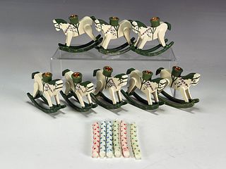 SMALL HAND PAINTED ROCKING HORSE CANDLE HOLDERS