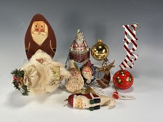 COLLECTION OF CHRISTMAS ORNAMENTS BETHANY LOWE VINTAGE STYLE SANTA 