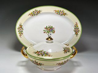 HAND PAINTED CASSEROLE DISH & PLATTER MADE IN JAPAN