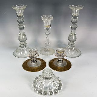 6 GLASS CANDLESTICK HOLDERS