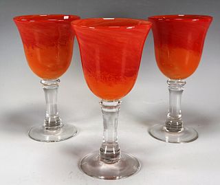 SET OF 3 HAND BLOWN GLASS GOBLETS