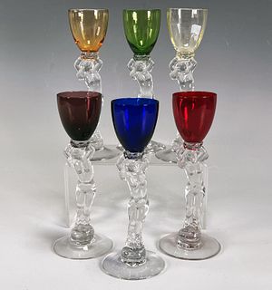 6 CAMBRIDGE STATUESQUE NUDE STEMMED GLASS CORDIALS