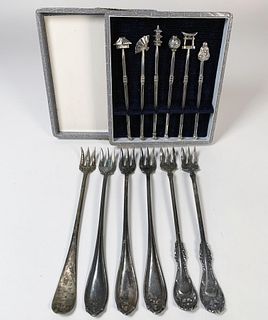 STERLING ASIAN THEMED COCKTAIL STIRRERS AND COCKTAIL FORKS WM ROGERS