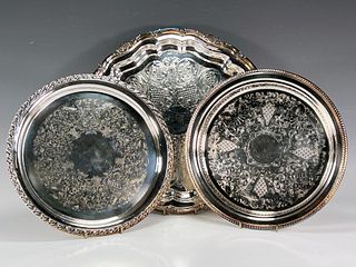 3 ROUND SILVERPLATE TRAYS ROGERS, COMMUNITY