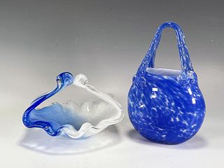 ART GLASS PURSE AND BOWL WITH HANDLE