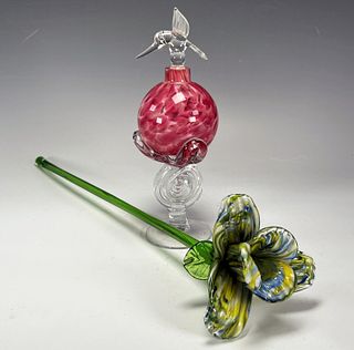 ART GLASS ROSE & HUMMINGBIRD PERFUME BOTTLE