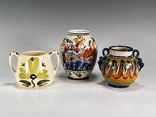 3 HAND PAINTED VASES