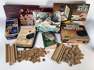 LOT OF VINTAGE WORD, DICE GAMES SCABBLE, YAHTZEE, BOGGLE