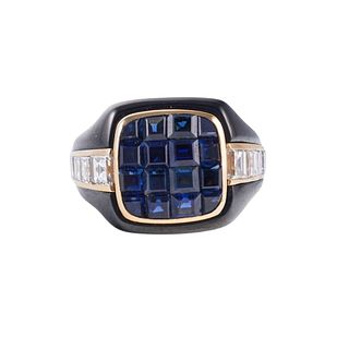 Piaget 18k Gold Invisible Set Sapphire Diamond Hematite Ring