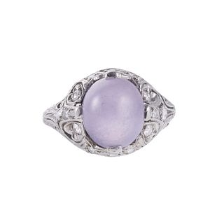 Art Deco Platinum Gemstone Cabochon Diamond Ring