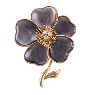 Van Cleef & Arpels Clematis 18k Gold MOP Diamond Flower Brooch