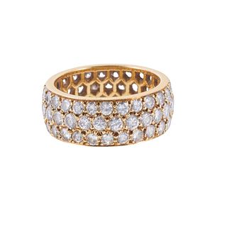 Van Cleef & Arpels 18k Gold Diamond 3 Row Eternity Wedding Band Ring