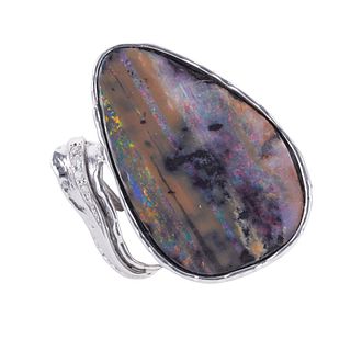 18k Gold Boulder Opal Diamond Ring