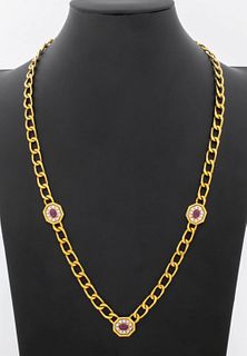 18K Yellow Gold Ruby Diamond Necklace