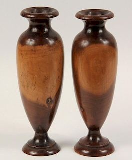 PAIR OF TURNED WOODEN URNS